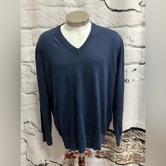 Brooks Brothers 100% Cotton V-Neck Long Sleeve Navy Blue Sweater - Picture 3 of 7